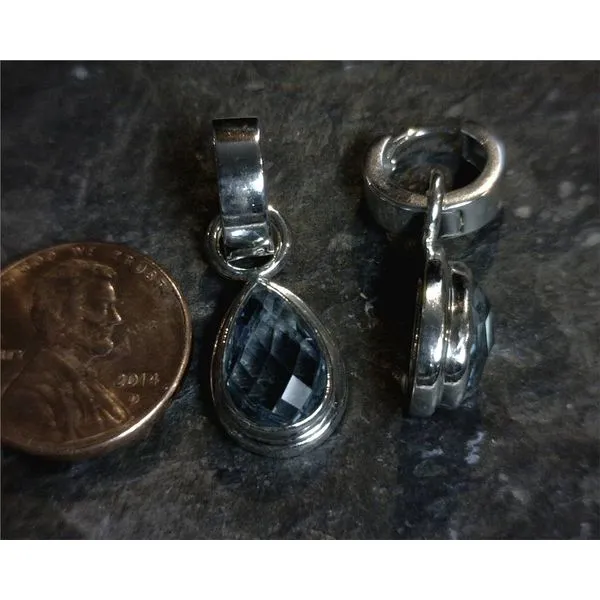 Sterling Silver Huggie Earrings with Two Pear Cut Blue Topazes Image 2 Bluestone Jewelry Tahoe City, CA