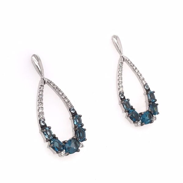 14 Karat WG Earrings with London and Swiss Blue Topaz and Diamonds Image 2 Bluestone Jewelry Tahoe City, CA