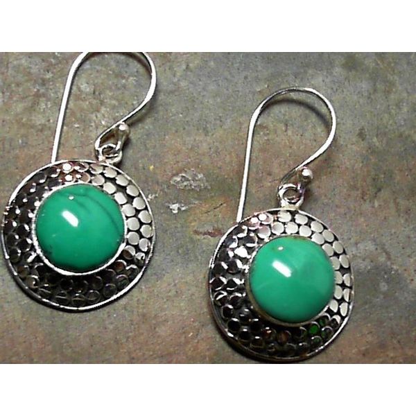 Silver Double Dot Designer Wire Earrings with Turquoise Bluestone Jewelry Tahoe City, CA