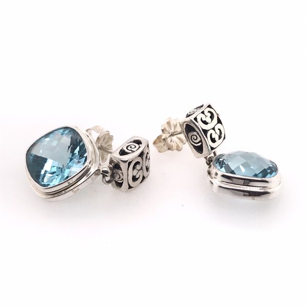 Sterling Silver Square Post Drop Earrings with Blue Topazes Image 2 Bluestone Jewelry Tahoe City, CA