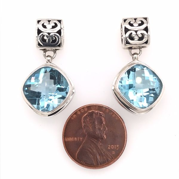 Sterling Silver Square Post Drop Earrings with Blue Topazes Image 3 Bluestone Jewelry Tahoe City, CA