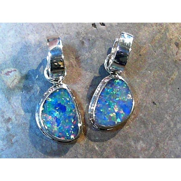 Sterling Silver Huggie Earrings with Two Australian Opals Bluestone Jewelry Tahoe City, CA