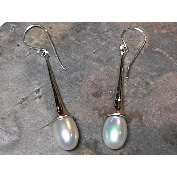 Sterling Silver Long Wire Earrings with Two White Pearls Bluestone Jewelry Tahoe City, CA