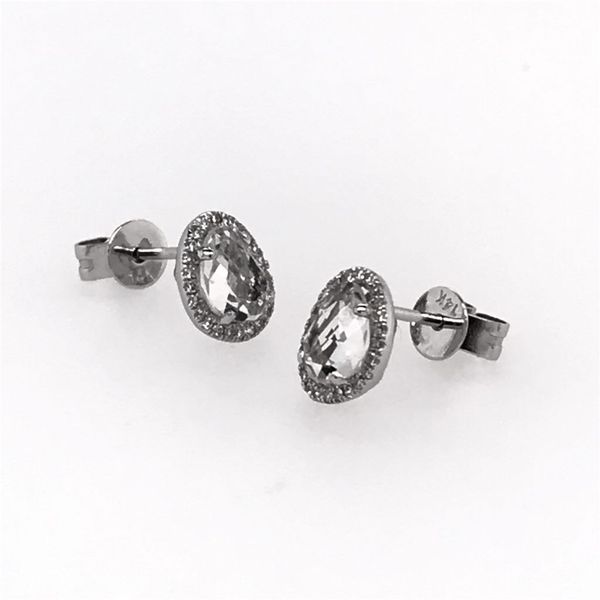 14K White Gold Earrings w/ White Topaz center stones & Diamonds Image 2 Bluestone Jewelry Tahoe City, CA