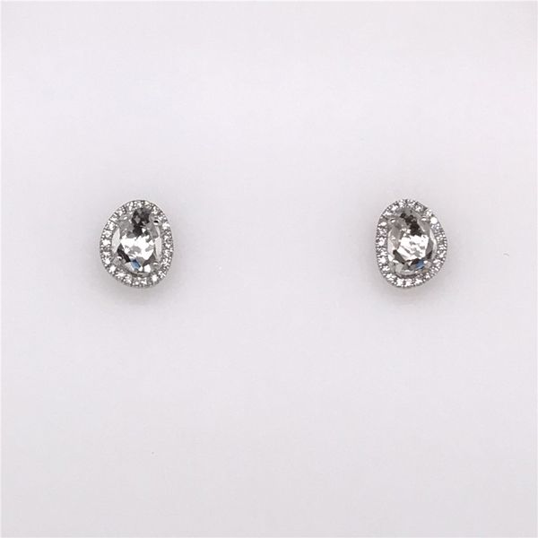 14K White Gold Earrings w/ White Topaz center stones & Diamonds Bluestone Jewelry Tahoe City, CA