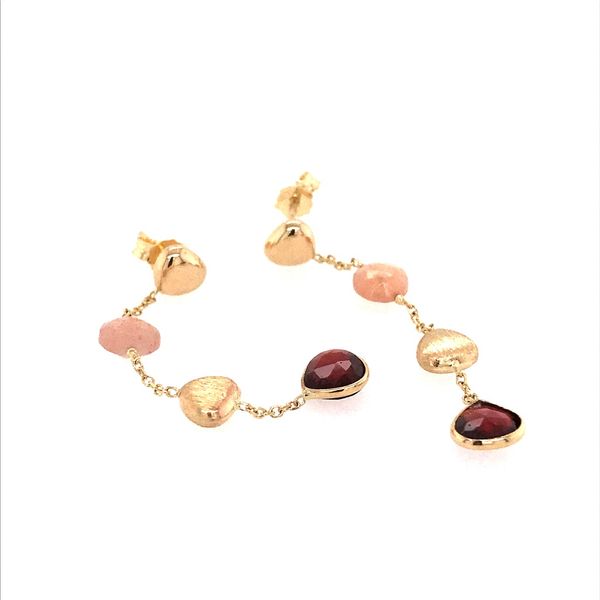 14 Karat Yellow Gold Earrings with Garnets and Rose Quartz Image 2 Bluestone Jewelry Tahoe City, CA