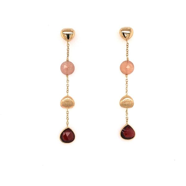 14 Karat Yellow Gold Earrings with Garnets and Rose Quartz Bluestone Jewelry Tahoe City, CA