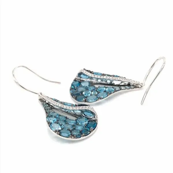 14KW Gold Earrings w/ Sky, London & Swiss Blue Topaz & Diamonds Image 3 Bluestone Jewelry Tahoe City, CA