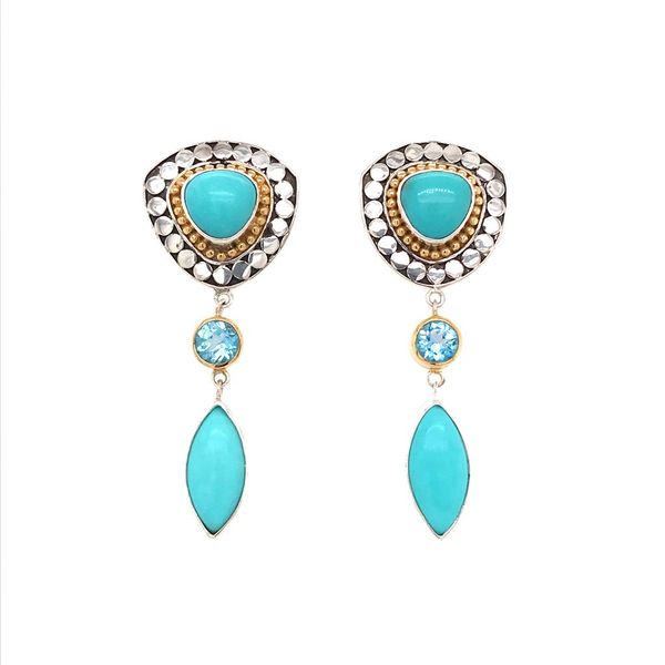 Silver & 22k Yellow Gold Earrings w/ Turquoises & Blue Topaz Bluestone Jewelry Tahoe City, CA