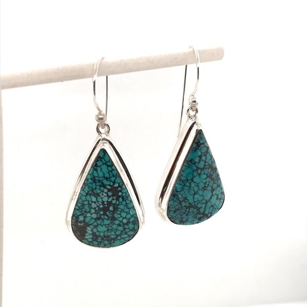 Sterling Silver Wire Earrings with Two Turquoises Gemstones Bluestone Jewelry Tahoe City, CA
