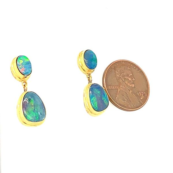 18 Karat Yellow Gold Post Drop Stud Earrings with 4 Australian Opals Image 2 Bluestone Jewelry Tahoe City, CA