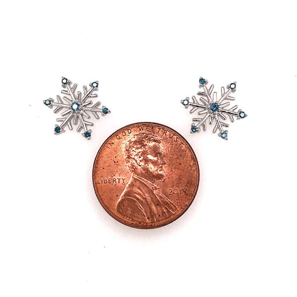 Sterling Silver Rhodium Plated Snowflake Stud Earrings with Blue Diamonds Image 2 Bluestone Jewelry Tahoe City, CA