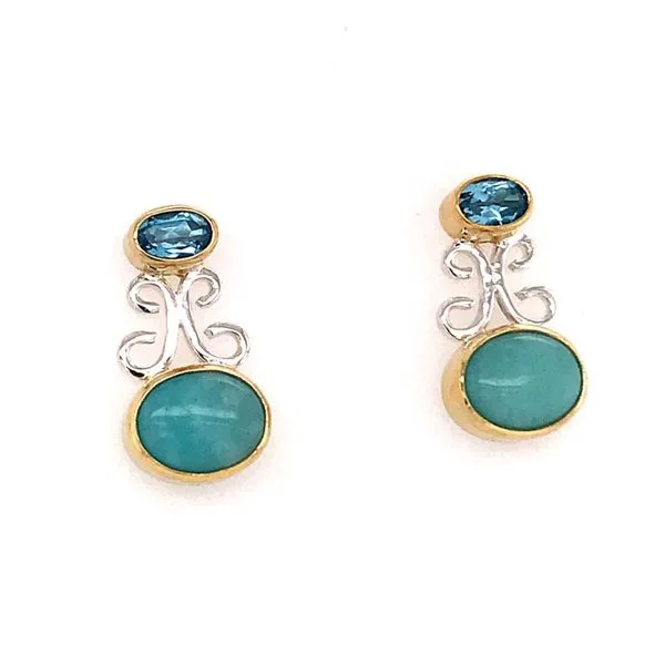 Silver & 22K YG Earrings w/ Amezonite & Blue Topaz Bluestone Jewelry Tahoe City, CA