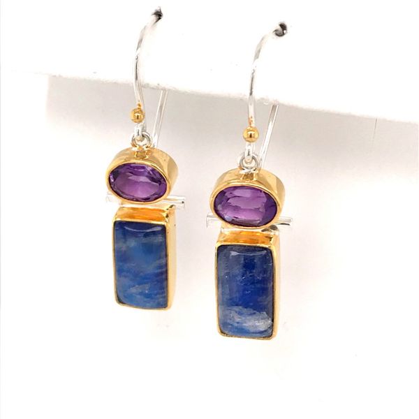 Silver & 22K YG Earrings w/ Rainbow Blue Moonstones and Amethysts Bluestone Jewelry Tahoe City, CA