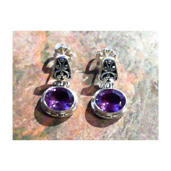 Sterling Silver Post Drop Earrings with Two Oval Amethysts Bluestone Jewelry Tahoe City, CA