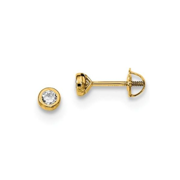 14 Karat Yellow Gold Stud Screw Back Earrings with Cubic Zirconia Bluestone Jewelry Tahoe City, CA