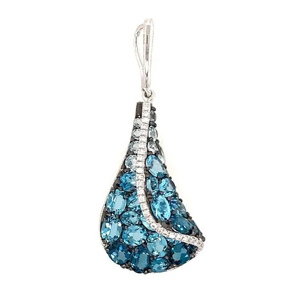 14 Karat White Gold Pendant with London Blue Topaz, Sky Blue & Swiss Blue Topaz & Diamonds Bluestone Jewelry Tahoe City, CA