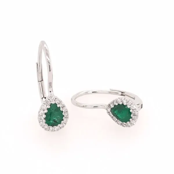 14 Karat White Gold Earrings with Emeralds and Diamonds Image 2 Bluestone Jewelry Tahoe City, CA