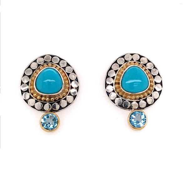 Silver and Gold Earrings with Turquoise & Topaz Bluestone Jewelry Tahoe City, CA