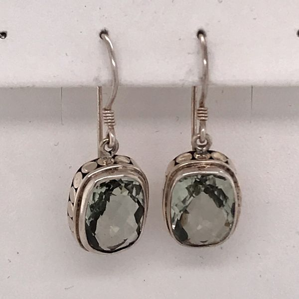 Sterling Silver Earrings w/ Rectangle Cushion Cut Green Amethyst gemstones Bluestone Jewelry Tahoe City, CA