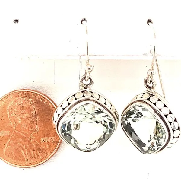 Sterling Silver Earrings w/ Cushion Cut Green Amethyst gemstones. Image 2 Bluestone Jewelry Tahoe City, CA