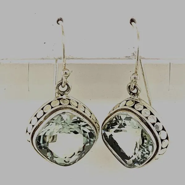 Sterling Silver Earrings w/ Cushion Cut Green Amethyst gemstones. Bluestone Jewelry Tahoe City, CA