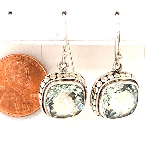 Sterling Silver Earrings w/ Cushion Cut Green Amethyst gemstones. Image 2 Bluestone Jewelry Tahoe City, CA