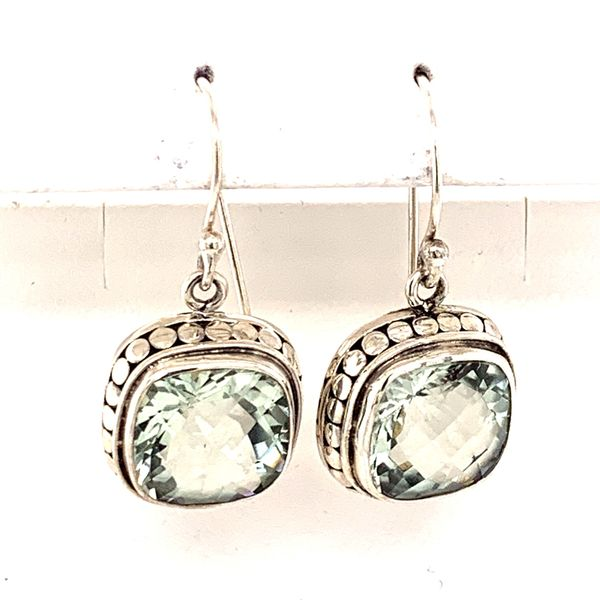 Sterling Silver Earrings w/ Cushion Cut Green Amethyst gemstones. Bluestone Jewelry Tahoe City, CA