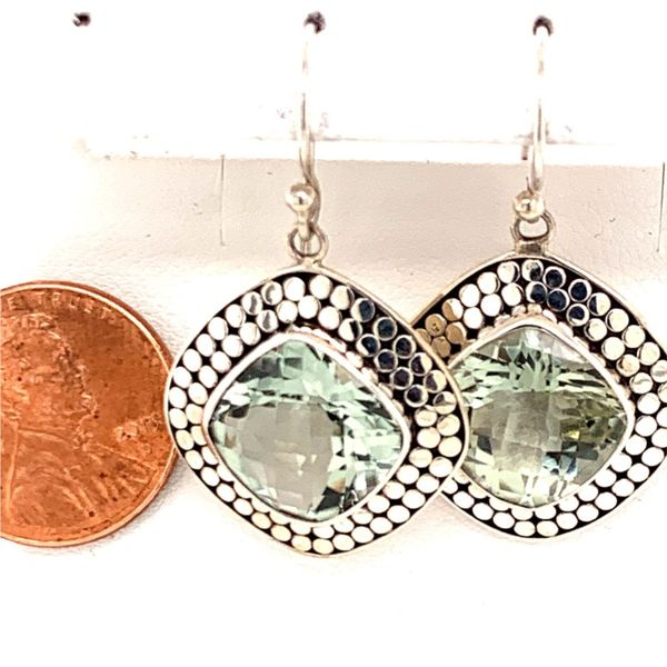 Sterling Silver Earrings w/ Cushion Cut Green Amethyst gemstones. Image 2 Bluestone Jewelry Tahoe City, CA