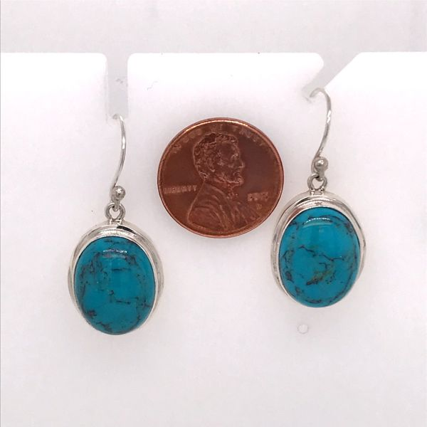Silver Wire Earrings w/ Oval Natural Turquoise gemstones Image 3 Bluestone Jewelry Tahoe City, CA