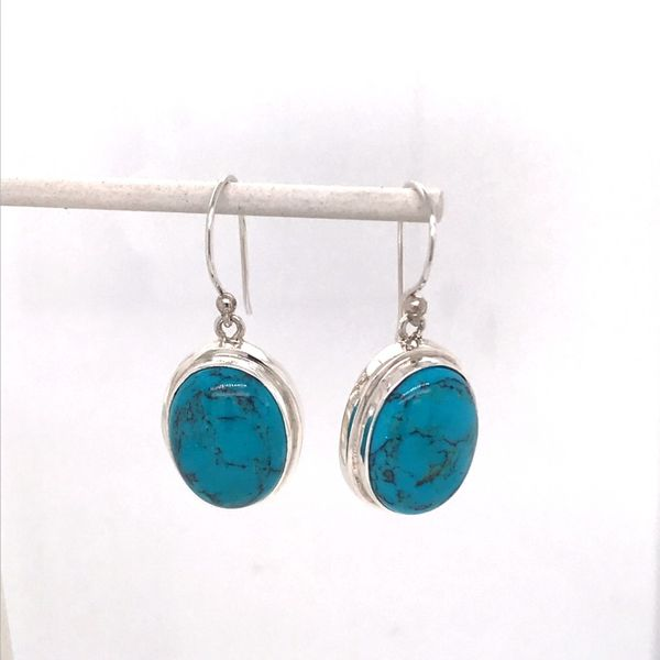 Silver Wire Earrings w/ Oval Natural Turquoise gemstones Bluestone Jewelry Tahoe City, CA