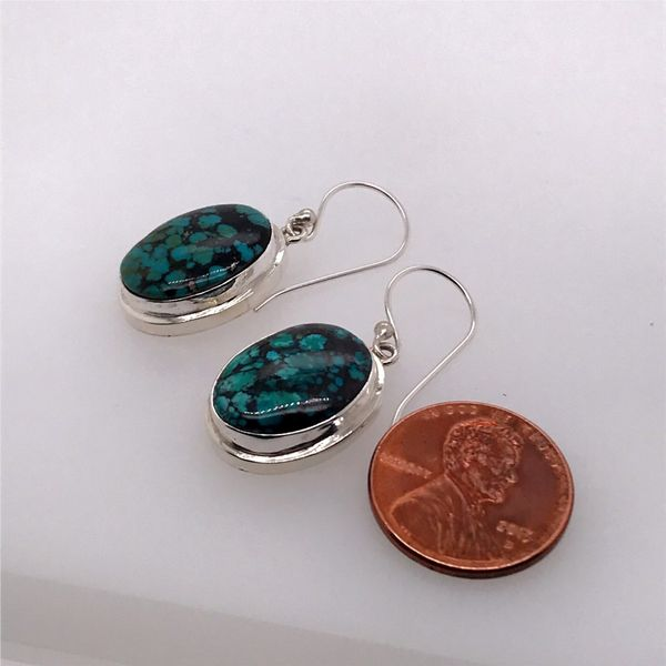 Silver Wire Earrings w/ Oval Natural Turquoise gemstones Image 2 Bluestone Jewelry Tahoe City, CA