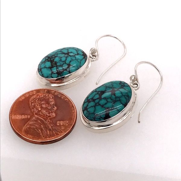 Silver Wire Earrings w/ Oval Natural Turquoise gemstones Image 2 Bluestone Jewelry Tahoe City, CA
