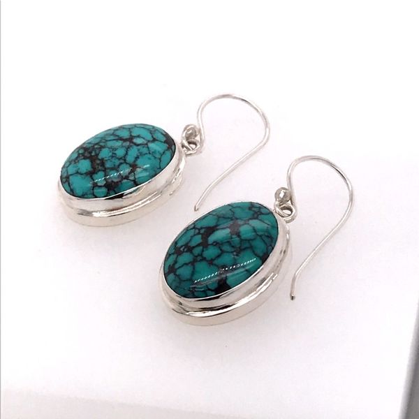 Silver Wire Earrings w/ Oval Natural Turquoise gemstones Bluestone Jewelry Tahoe City, CA