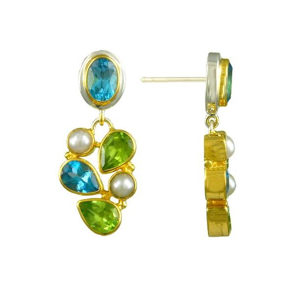 Silver & 22K YG Earrings w/ Peridot, Pearl & Blue Topaz Bluestone Jewelry Tahoe City, CA