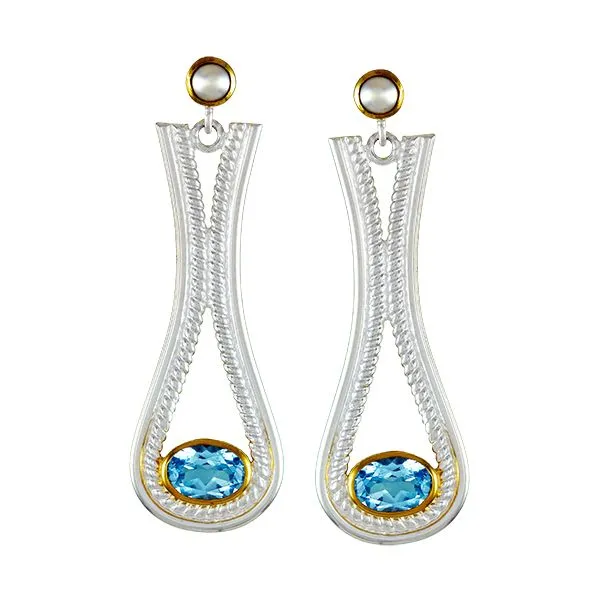 Silver & Gold Earrings with Topaz and Pearls Bluestone Jewelry Tahoe City, CA