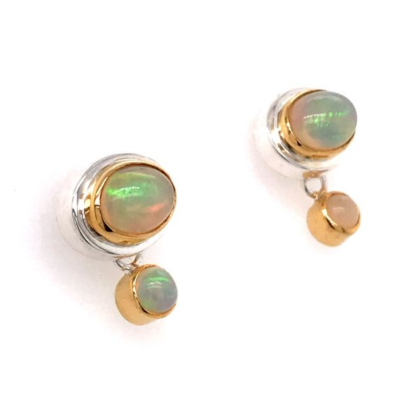 Silver and 22 Karat Yellow Gold Earrings with Ethiopian Opals Bluestone Jewelry Tahoe City, CA