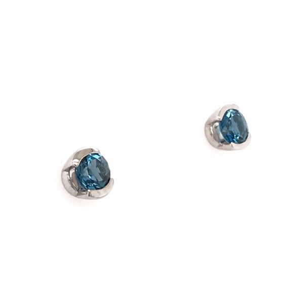 14 Karat White Gold Semi Bezel London Blue Topaz Earrings Image 3 Bluestone Jewelry Tahoe City, CA