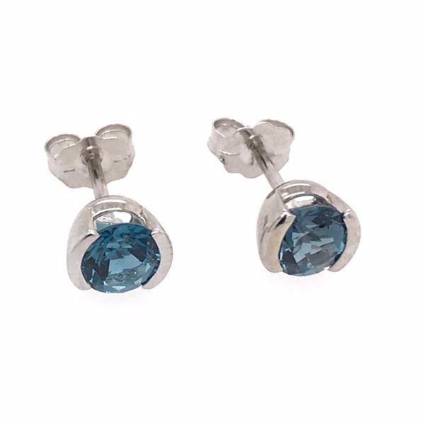 14 Karat White Gold Semi Bezel London Blue Topaz Earrings Bluestone Jewelry Tahoe City, CA