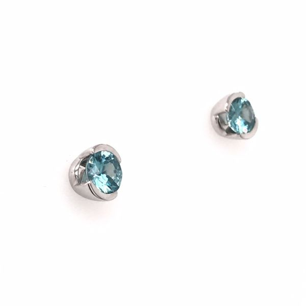 14 Karat White Gold Semi Bezel Blue Zircon Earrings Image 3 Bluestone Jewelry Tahoe City, CA