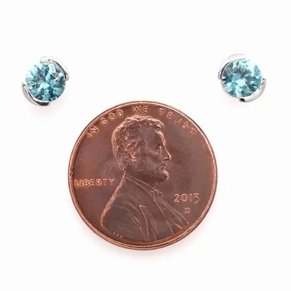 14 Karat White Gold Semi Bezel Blue Zircon Earrings Image 4 Bluestone Jewelry Tahoe City, CA