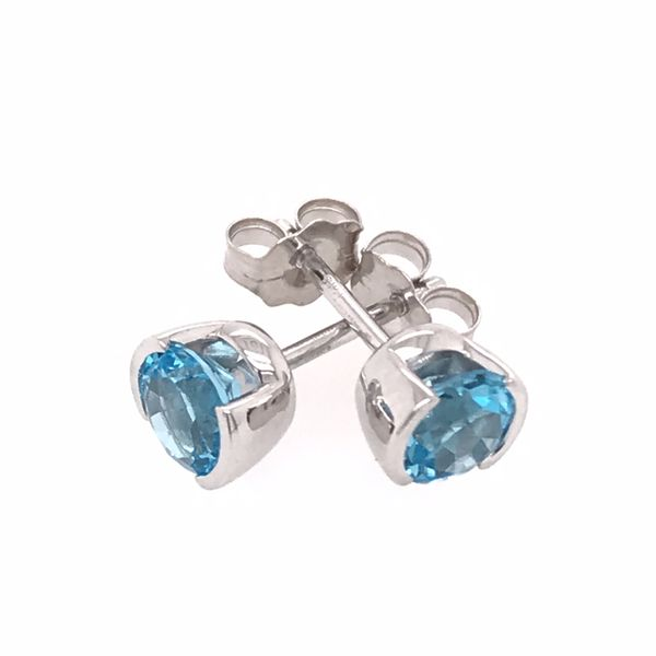 14 Karat White Gold Semi Bezel Swiss Blue Topaz Earrings Image 2 Bluestone Jewelry Tahoe City, CA