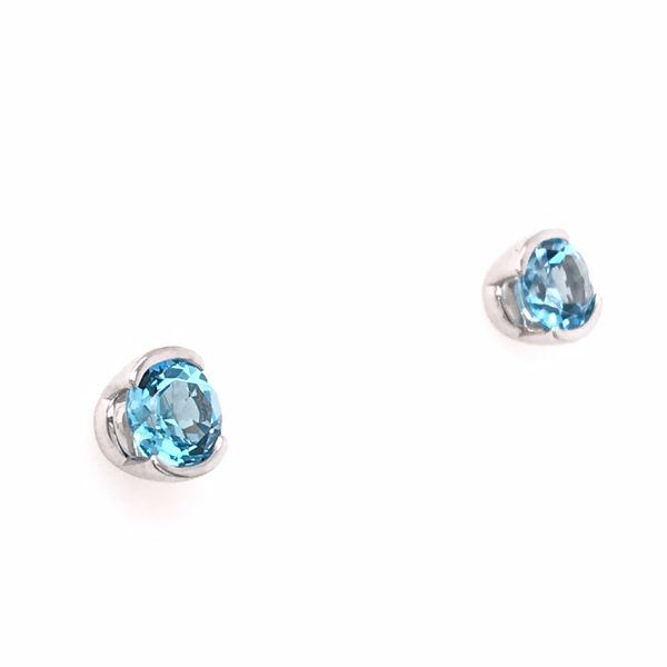 14 Karat White Gold Semi Bezel Swiss Blue Topaz Earrings Image 3 Bluestone Jewelry Tahoe City, CA