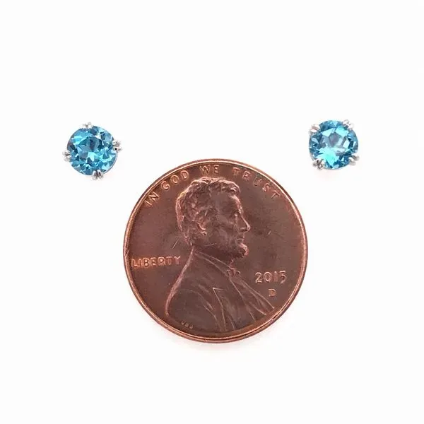 14 Karat White Gold Four Prong Swiss Blue Topaz Earrings Image 4 Bluestone Jewelry Tahoe City, CA