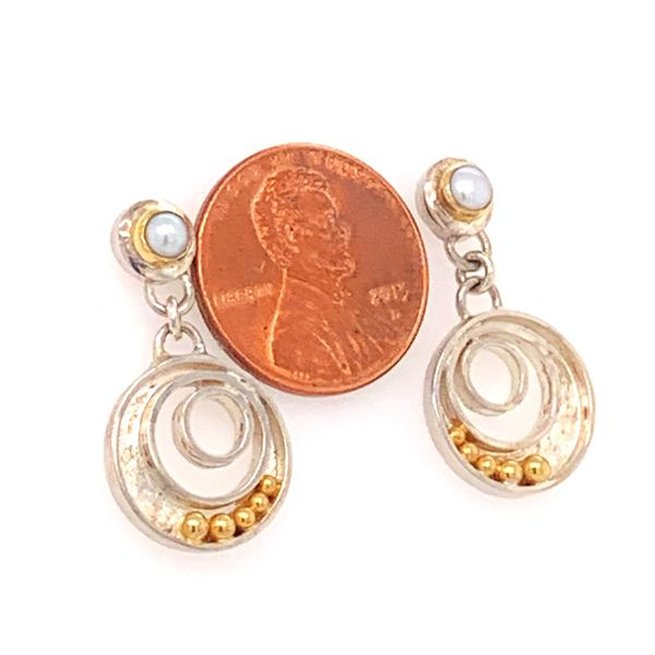 Silver & 22 Karat YG Earrings with Pearls Image 2 Bluestone Jewelry Tahoe City, CA