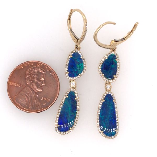 14K Yellow Gold Earrings  w/ Black Australian Opal & Diamonds Image 3 Bluestone Jewelry Tahoe City, CA