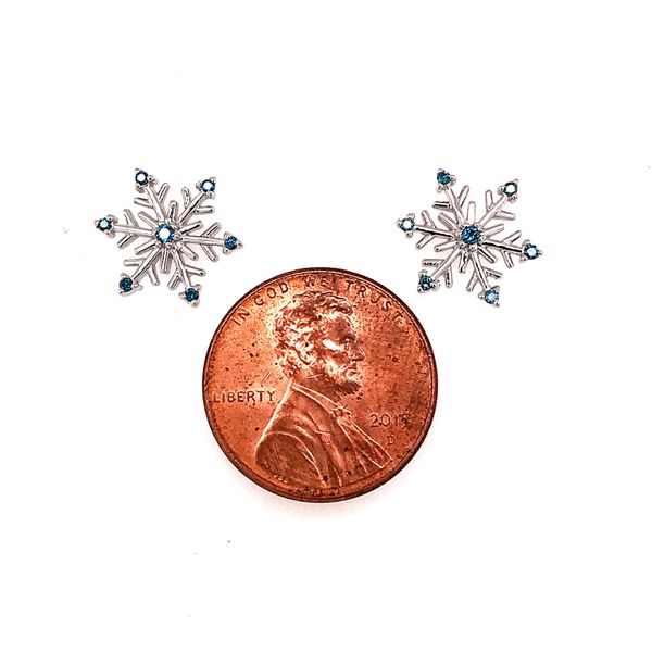 Sterling Silver Snowflake Earrings with Blue Diamonds Image 2 Bluestone Jewelry Tahoe City, CA