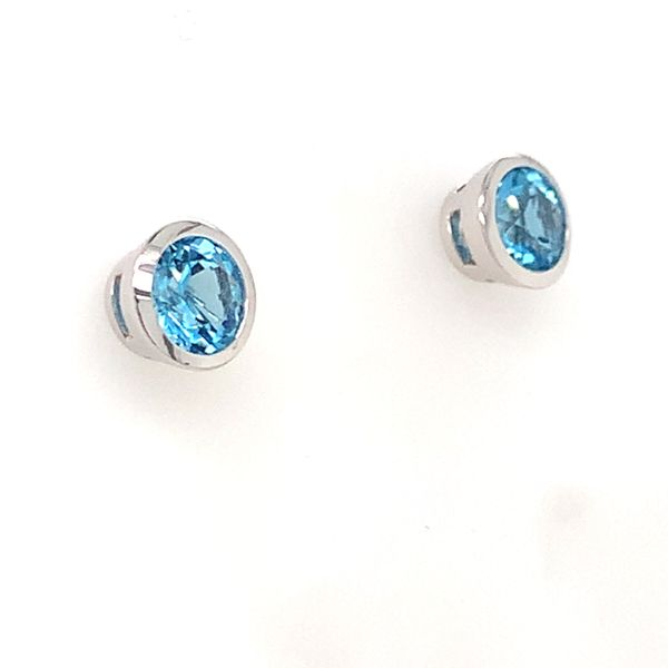14K White Gold Stud Earrings w/ Blue Topaz Bluestone Jewelry Tahoe City, CA