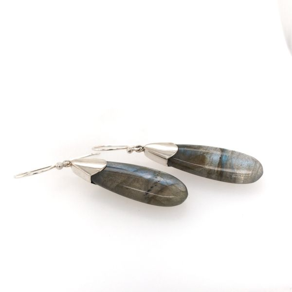Sterling Silver Wire Drop Earrings with Labradorite gemstones Image 2 Bluestone Jewelry Tahoe City, CA