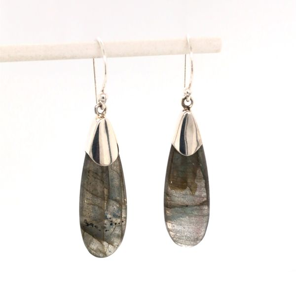 Sterling Silver Wire Drop Earrings with Labradorite gemstones Image 3 Bluestone Jewelry Tahoe City, CA